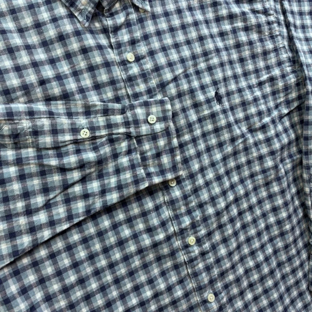 Polo Ralph Lauren Blake Mens Large Blue Gingham Plaid Cotton Button Down Shirt